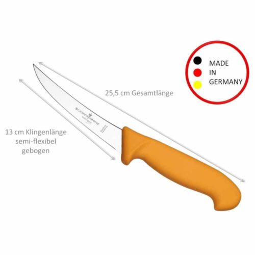 schwertkrone סכין קצבים 13 ס"מ לפילוט עצמות חצי-גמישה,ידית צהובה, תוצרת גרמניה