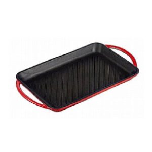 תבנית מלבנית פסים עם 2 ידיות מצופה אמייל אדום מברזל יצוק 33X23