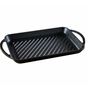 תבנית מלבנית פסים עם 2 ידיות מצופה אמייל שחור מברזל יצוק