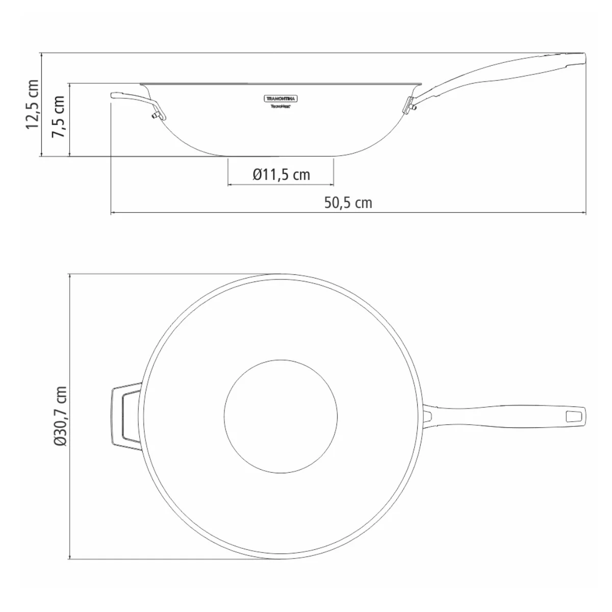מחבת ווק נירוסטה ללא מכסה מקצועית טרמונטינה 3 שכבות 28 סמ מידות