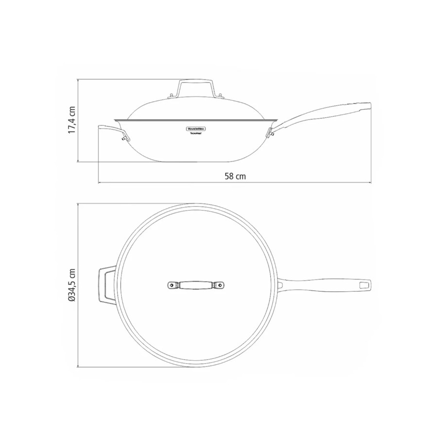 מחבת ווק נירוסטה מקצועית 3 שכבות מידות טרמונטינה