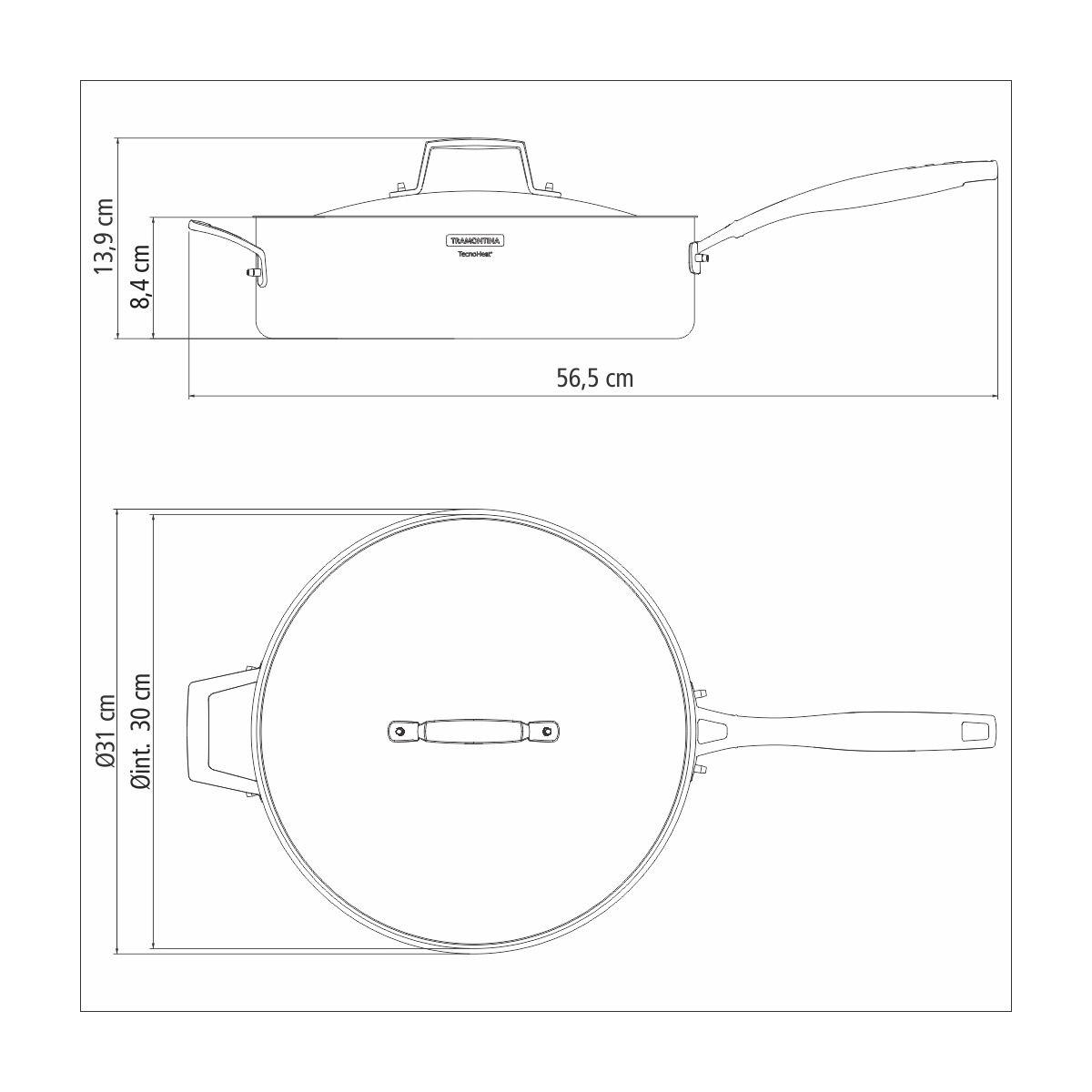 מחבת נירוסטה גדולה עם מכסה 30 סמ Tramontina Grano טרמונטינה מידות של המקצוענים קוק פרו