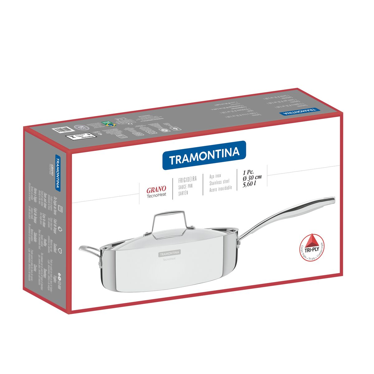 מחבת נירוסטה גדולה עם מכסה 30 סמ Tramontina Grano טרמונטינה קופסה