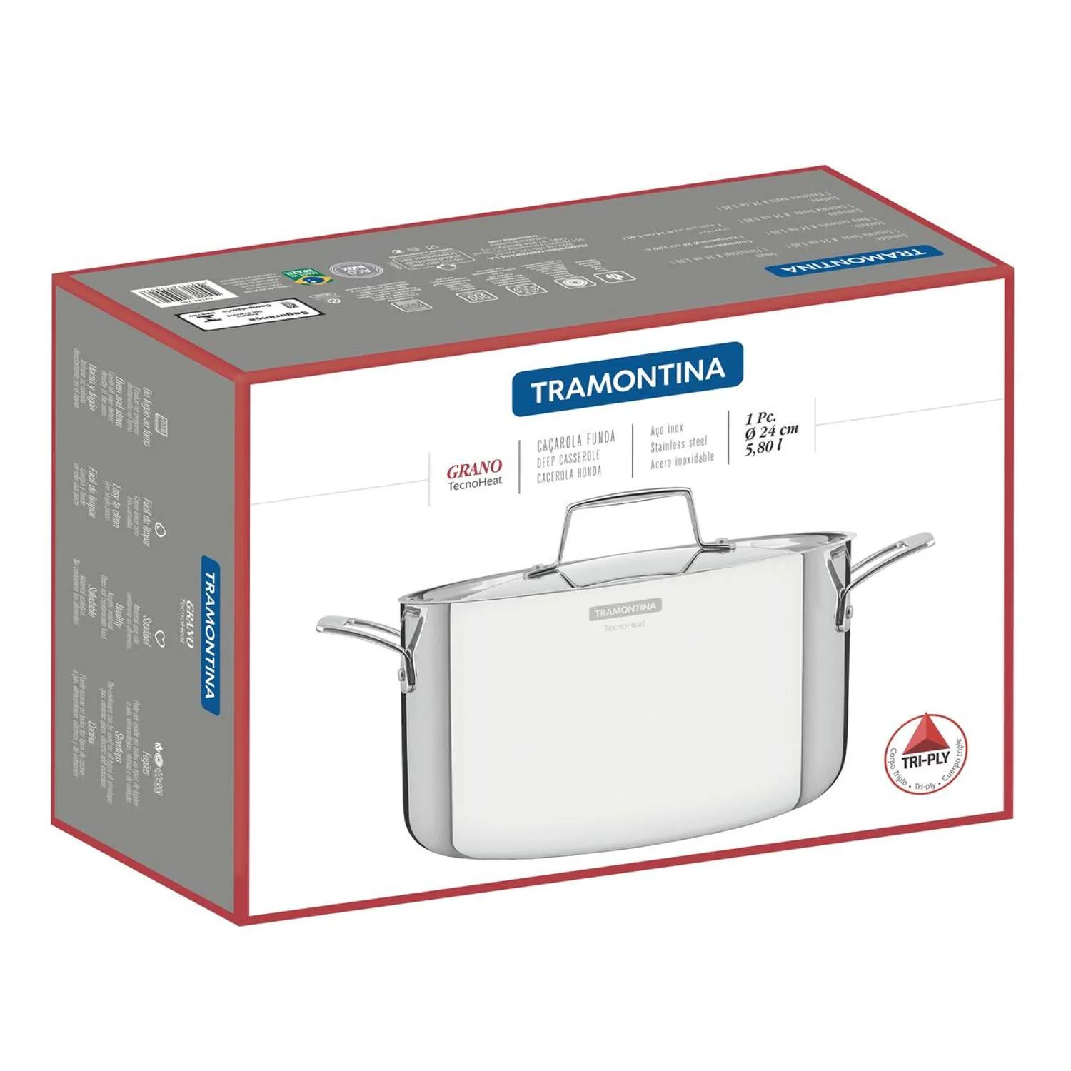 סיר קסרול נירוסטה 3 שכבות טרמונטינה Tramontina Casserole Pot 24 אריזה