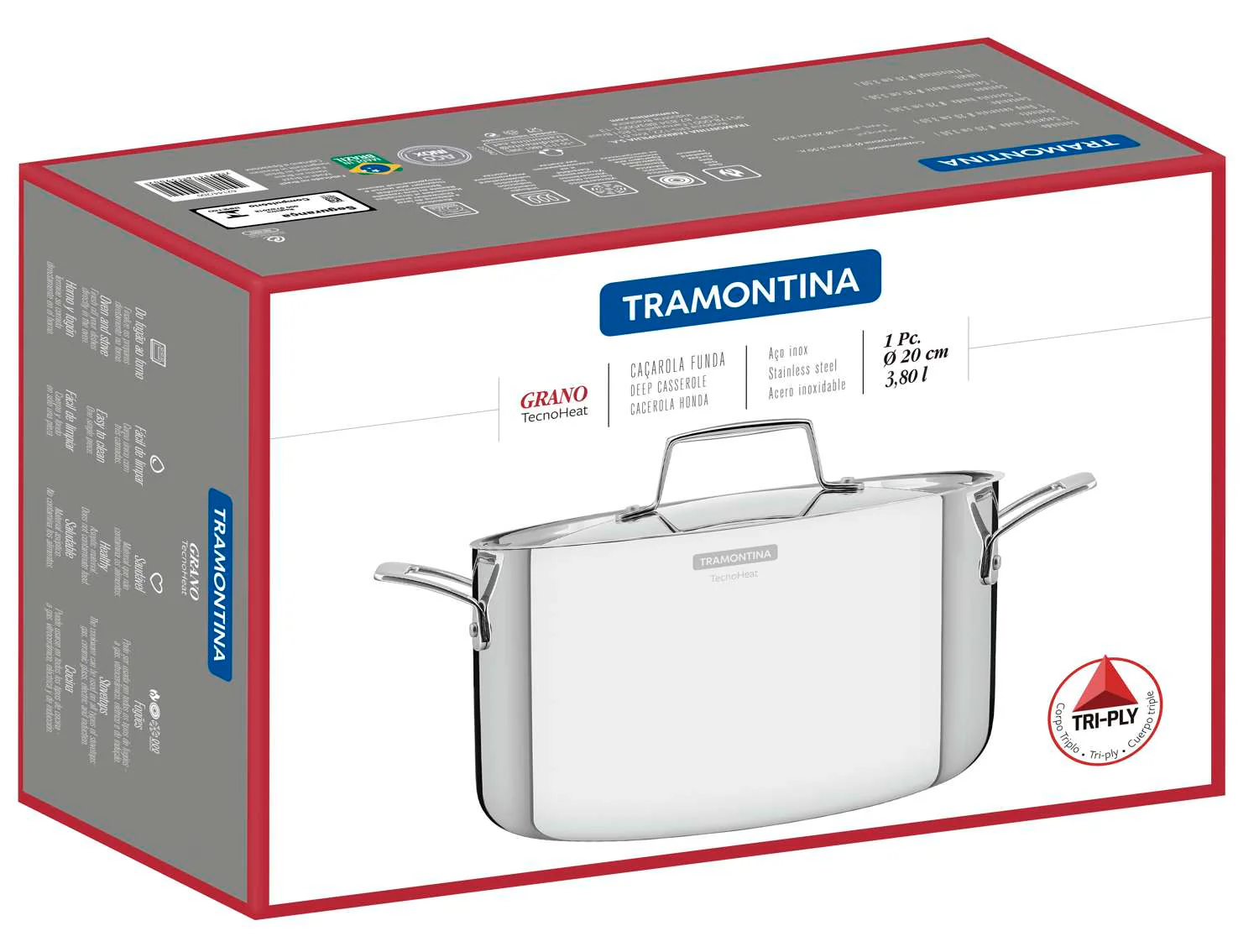 סיר קסרול נירוסטה 3 שכבות טרמונטינה Tramontina Casserole Pot תמונת אריזה