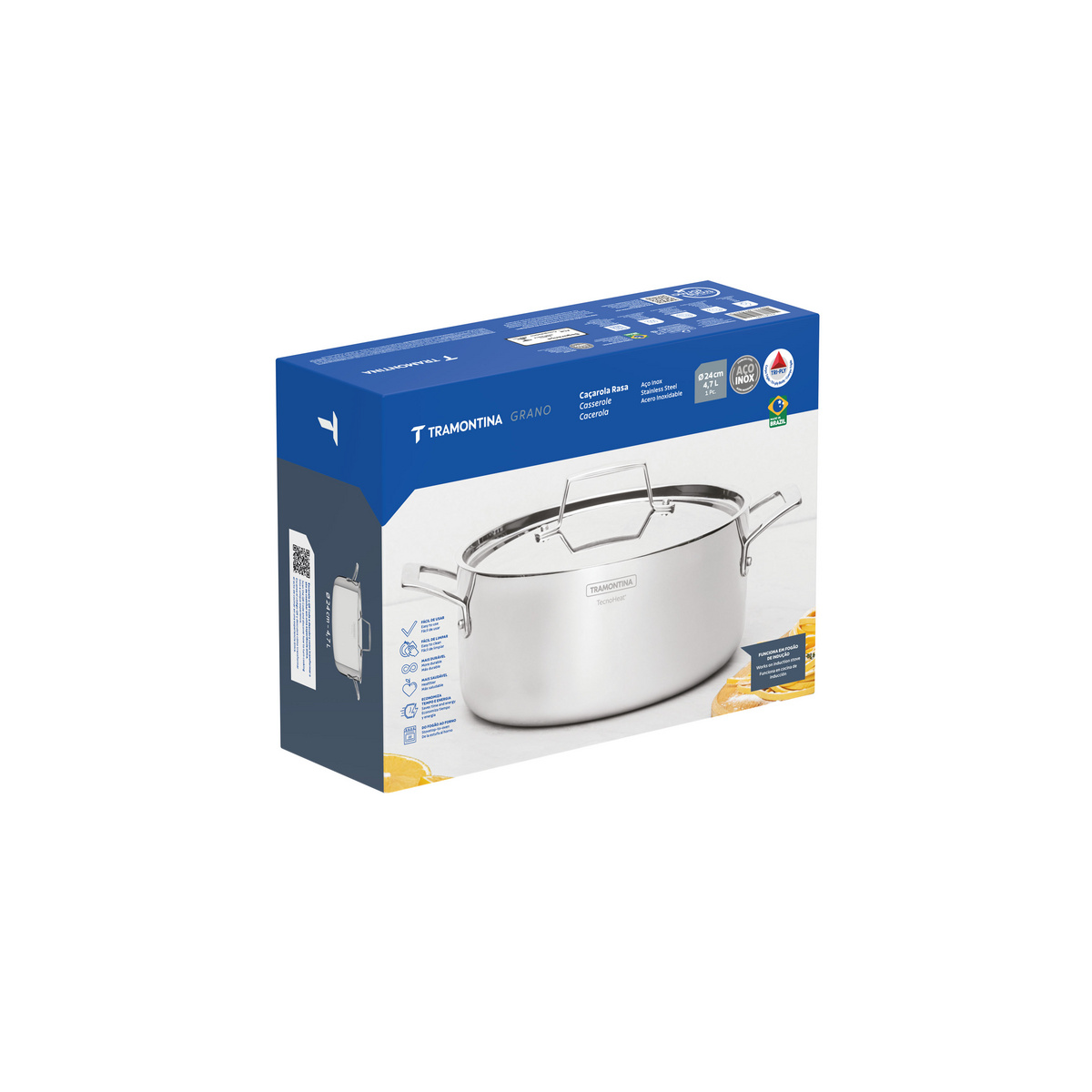 סיר קסרול נמוך נירוסטה 3 שכבות אריזה קוק פרו טרמונטינה Tramontina Casserole Pot