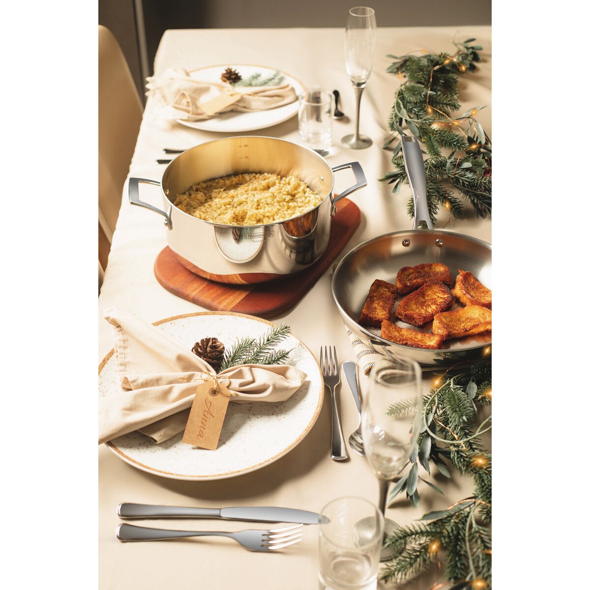 סיר קסרול נמוך נירוסטה 3 שכבות עם אורז קוק פרו טרמונטינה Tramontina Casserole Pot